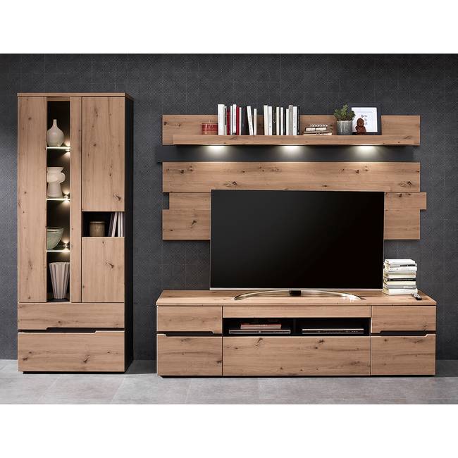 TV-Lowboard Front: MDF Mitteldichte Holzfaserplatte , foliert Korpus & Absetzung: Spanplatte, foliert Braun 192 x 53 x 47cm