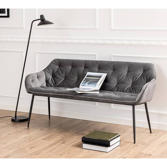 Diningsofa 167 x 85 x 57cm Grau/Grau Samt Vilda: Dunkelgrau