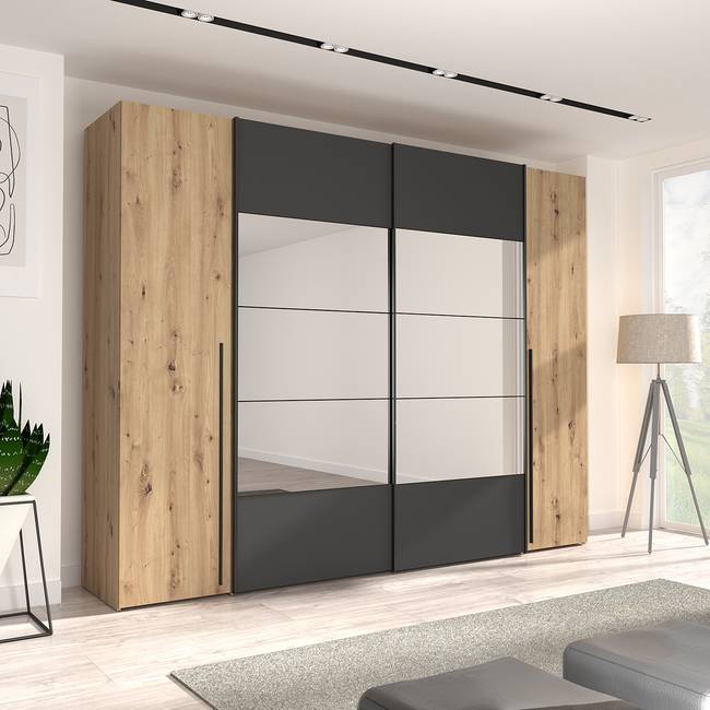 Drehtürenschrank Jonka 270 x 210 x 61cm Schwarz/Braun