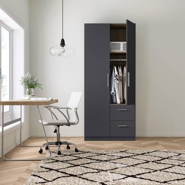 Drehtürenschrank II 91 x 197cm Grau/Graumetallic