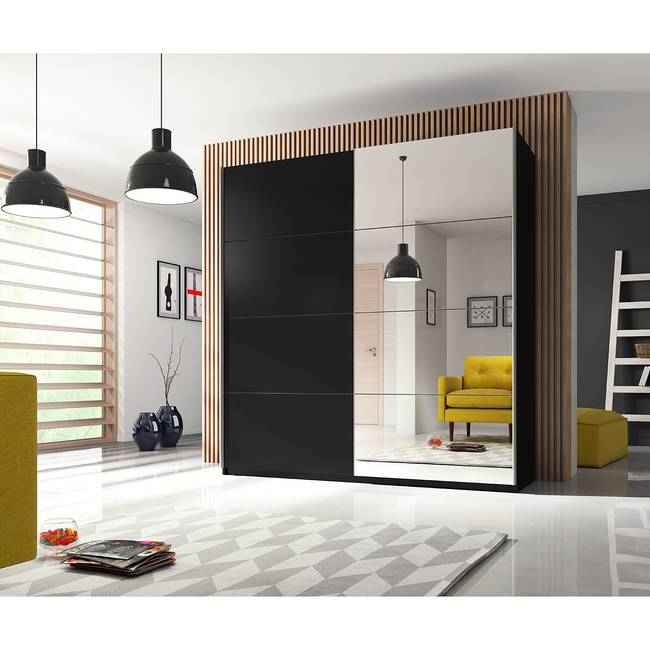 Schwebetürenschrank III 150cm Schwarz