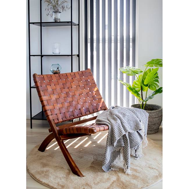 Loungesessel Lerum Teakholz Massiv Leder Braun/Braun 66 x 73 x 75cm