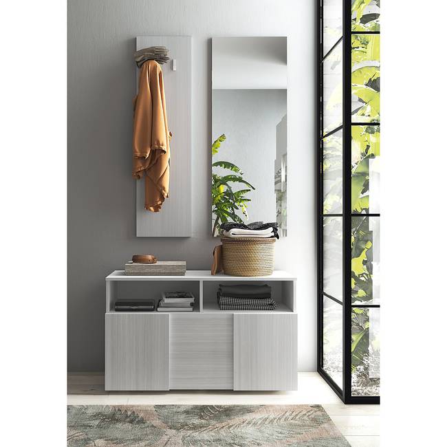 Garderobenbank 91 x 59 x 35cm Grau/Pinie Weiß Dekor