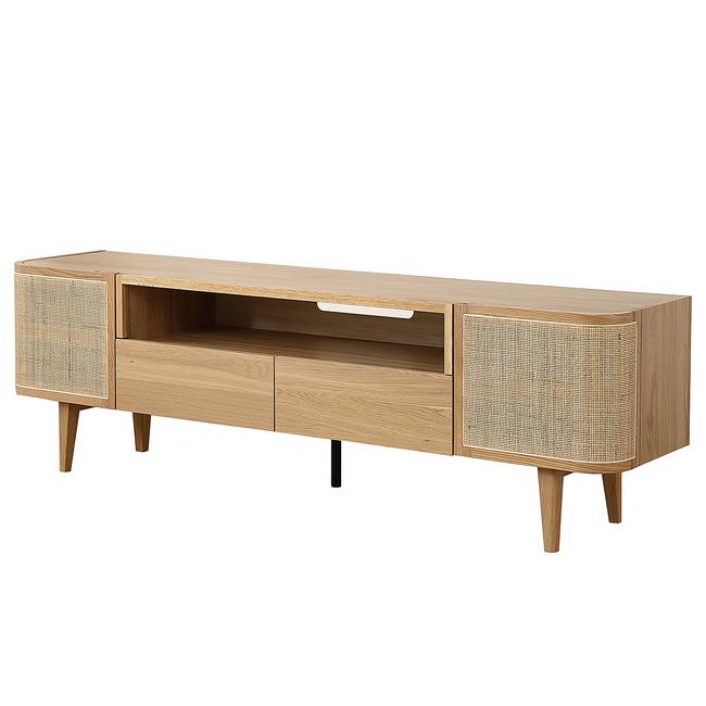 Lowboard 2 Türen Geflecht: Rattan Korpus: MDF Mitteldichte Holzfaserplatte , furniert Fronten & Füße: Massivholz Eiche, lackiert