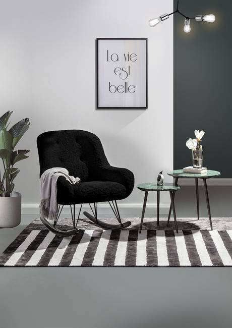 Schaukelsessel Schwarz Bezug: Teddystoff Gestell: Massivholz Eiche, lackiert 75 x 88 x 105cm