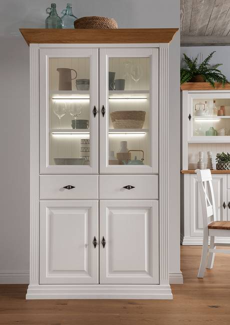 Massiver Vitrinenschrank 116 x 199 x 45cm Weiß