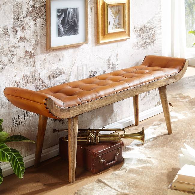 Garderobenbank Panni 125 x 50 x 38cm Braun