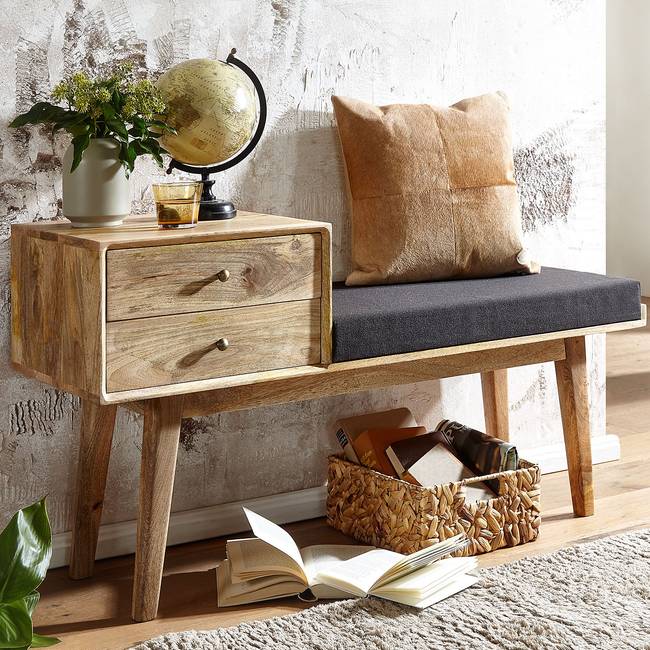 Garderobenbank Liberi 120 x 65 x 40cm Schwarz