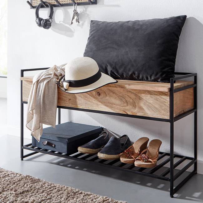 Garderobenbank Luzzano 90 x 52 x 38cm Braun/Braun