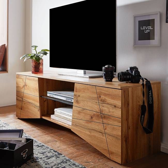 TV-Lowboard Bermudez Korpus: Spanplatte, foliert Ablage: Klarglas Braun 160 x 50 x 40cm