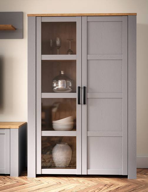 Vitrinenschrank 106 cm 106 x 161 x 42cm Grau/Hellgrau