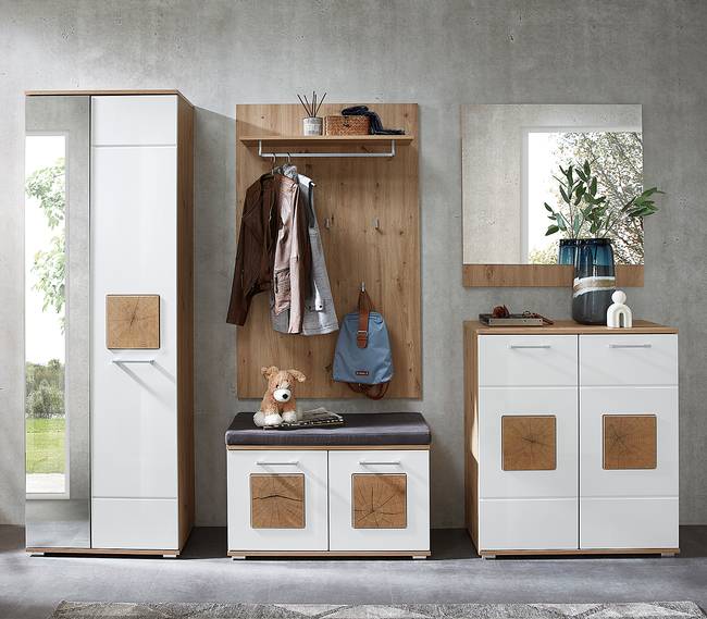 Garderobenbank 84 x 53 x 38cm Braun/Weiß/Hochglanz Weiß