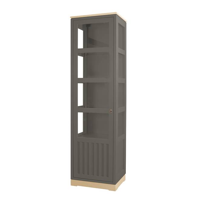 Vitrinenschrank Geriffelt Typ A 59 x 210 x 46cm Türanschlag links Grau/Grau/Pinie Creme