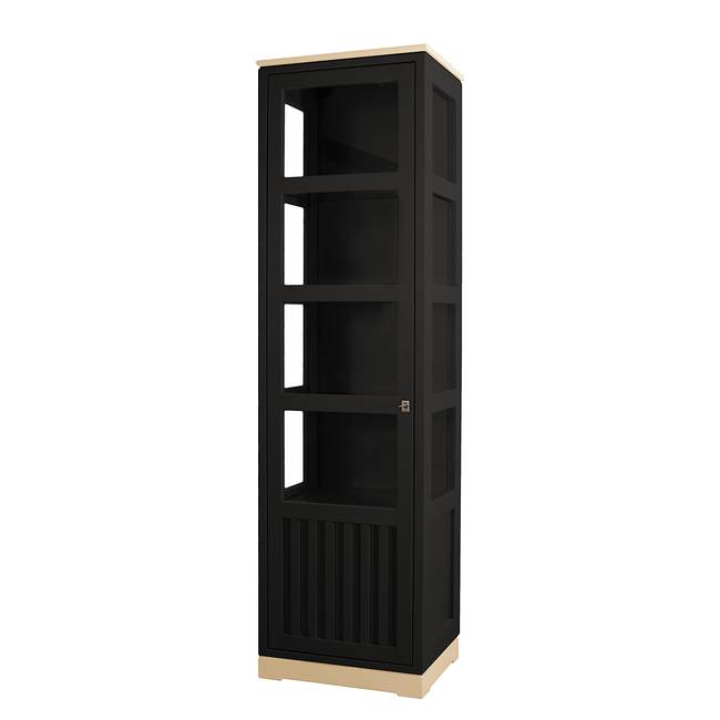 Vitrinenschrank Geriffelt Typ A 59 x 210 x 46cm Türanschlag links Schwarz/Schwarz/Pinie Creme
