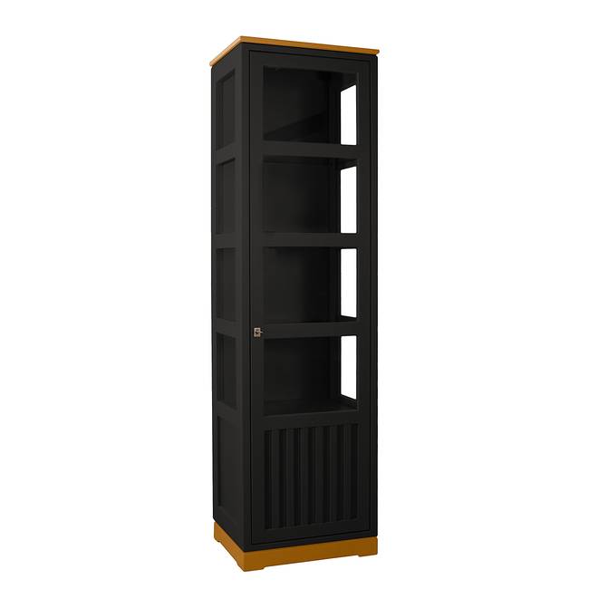 Vitrinenschrank Geriffelt Typ A 59 x 210 x 46cm Türanschlag rechts Schwarz/Schwarz/Pinie Creme