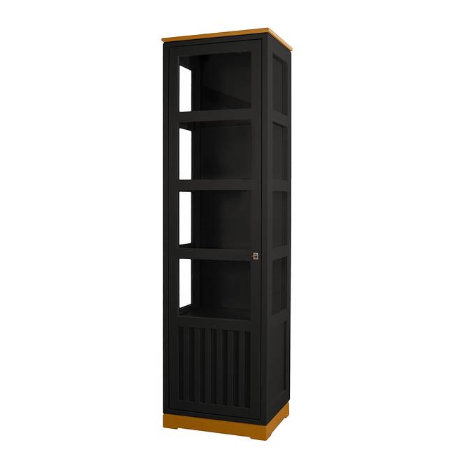 Vitrinenschrank Geriffelt Typ A 59 x 210 x 46cm Türanschlag rechts Schwarz/Schwarz/Pinie Braun