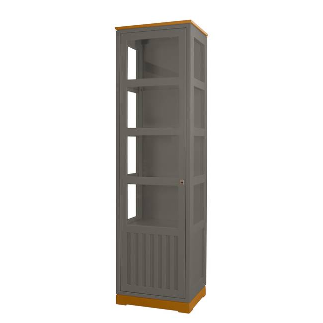 Vitrinenschrank Geriffelt Typ A 59 x 210 x 46cm Türanschlag links Grau/Grau/Pinie Braun
