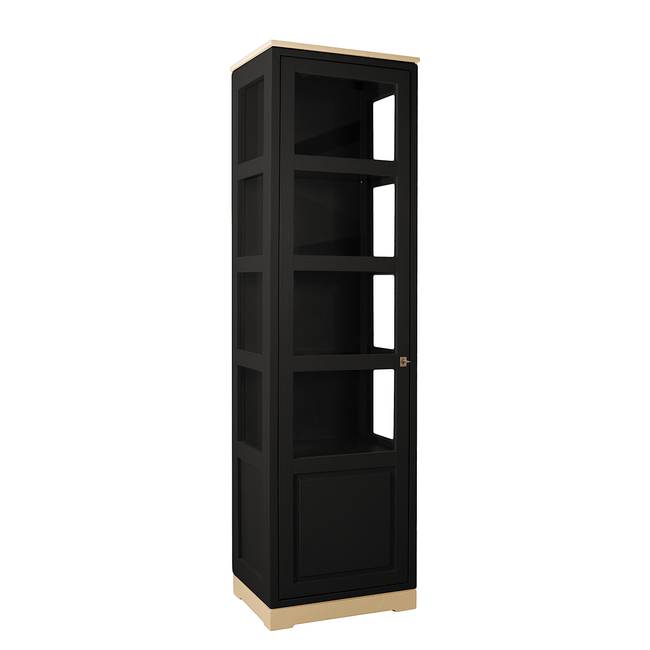 Vitrinenschrank Glatt Typ A 59 x 210 x 46cm Türanschlag rechts Schwarz/Schwarz/Pinie Creme