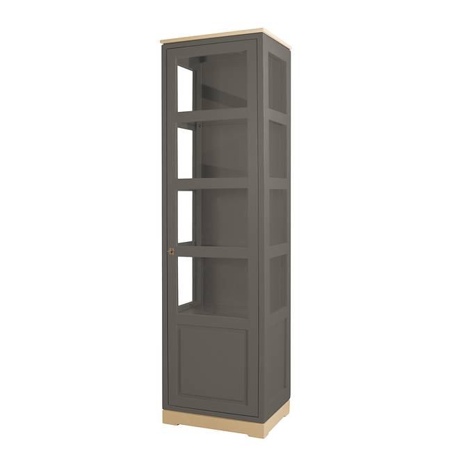 Vitrinenschrank Glatt Typ A 59 x 210 x 46cm Türanschlag rechts Grau/Grau/Pinie Creme