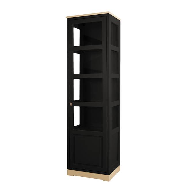 Vitrinenschrank Glatt Typ A 59 x 210 x 46cm Türanschlag rechts Schwarz/Schwarz/Pinie Creme