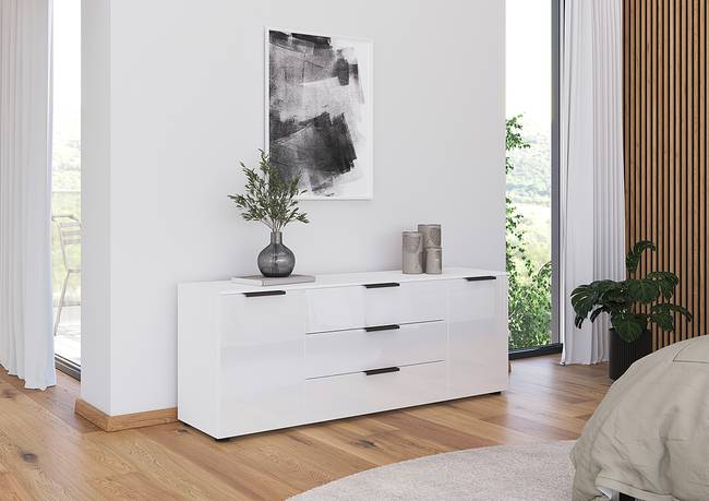 TV-Lowboard Glas Typ A Front: Glas Korpus: MDF Mitteldichte Holzfaserplatte , lackiert Weiß/Weiß/Grau 160cm