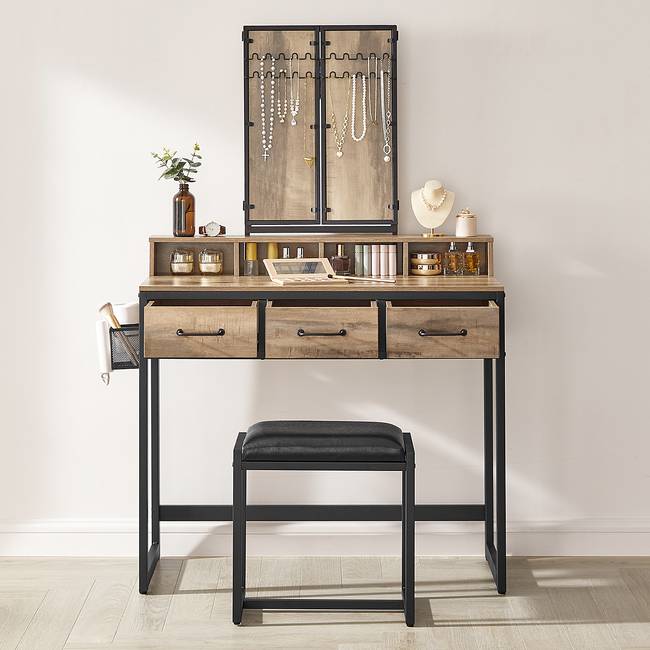 Schminktisch Acomb mit Hocker 90 x 141 x 40cm Braun/Hellbraun