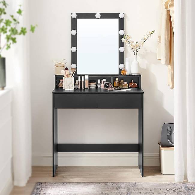 Schminktisch Bufram 80 x 145 x 40cm Schwarz/Schwarz