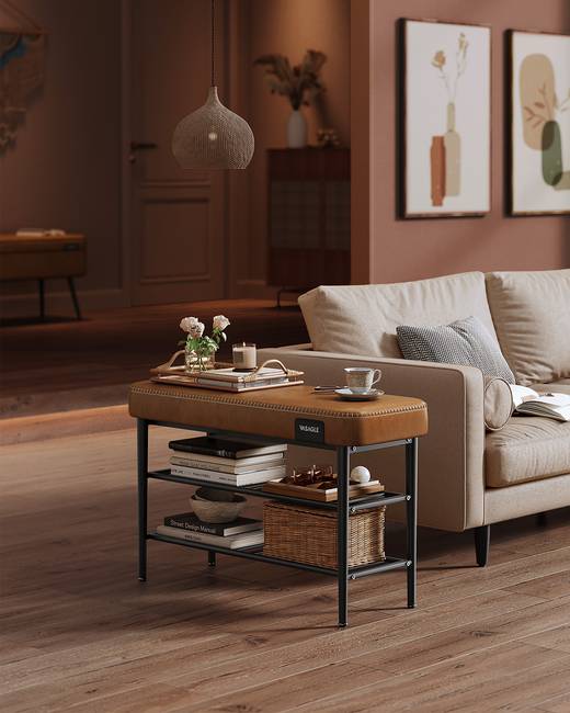 Schuhbank Rutuxo 80 x 50 x 30cm Braun/Cognac