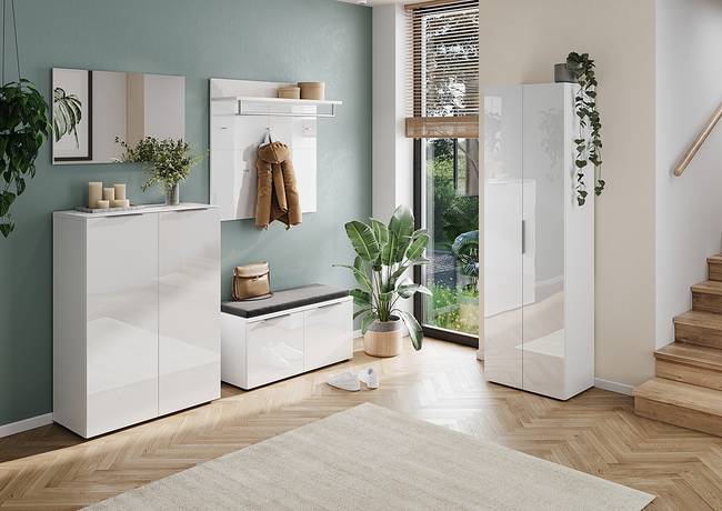 Garderobenbank 97 x 47 x 40cm Weiß/Weiß