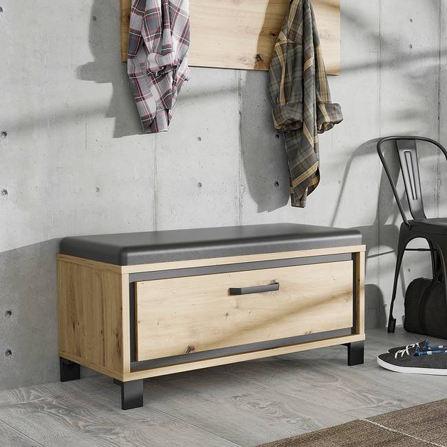 Garderobenbank 89 x 45 x 42cm Schwarz/Braun