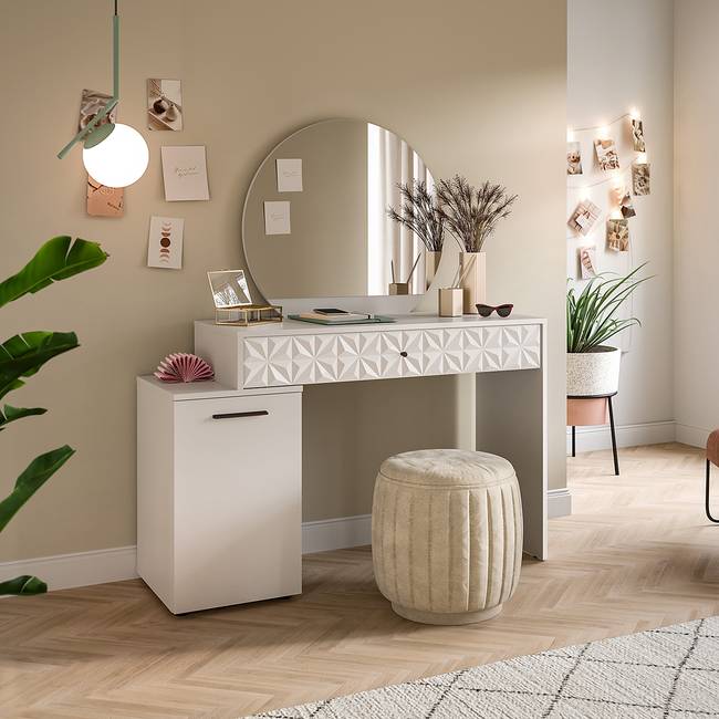 Schminktisch mit Kommode 117 x 138 x 42cm Weiß