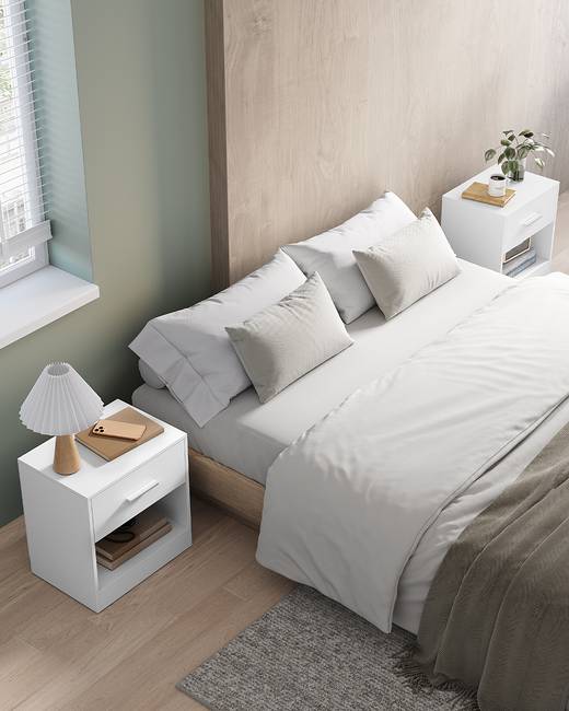 Nachtkommode Buruju 2er-Set 39 x 41 x 28cm Weiß/Weiß