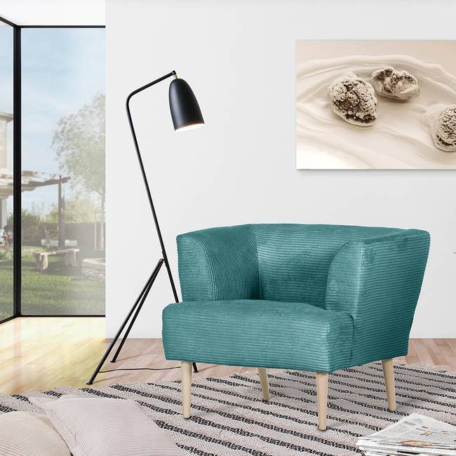 Loungesessel Cindy Blau Cordstoff Calice 85 x 71 x 80cm