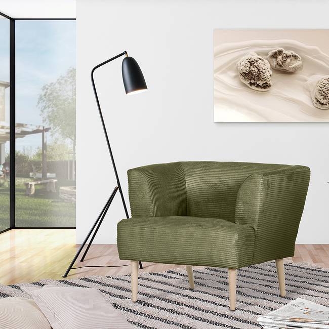 Loungesessel Cindy Grün Cordstoff Calice 85 x 71 x 80cm