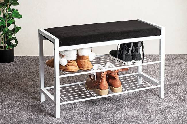 Schuhbank Tavras 75 x 50 x 32cm Weiß/Schwarz/Weiß