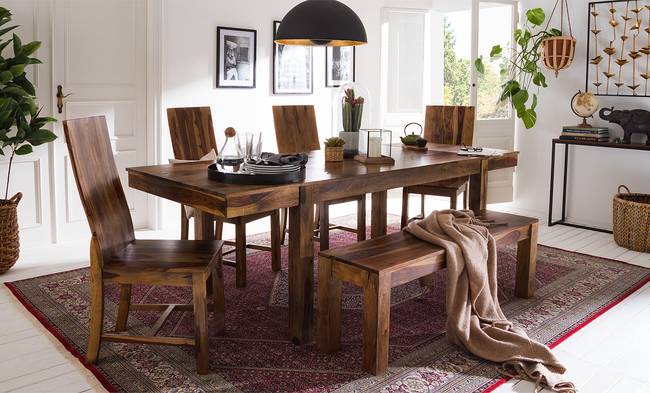 Esstisch mit Ansteckplatten 160 x 77 x 90cm Braun/Sheesham Honig Dunkel