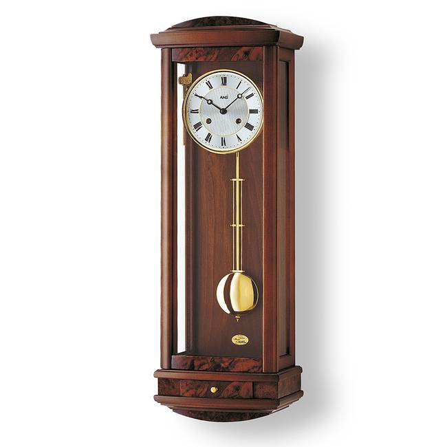 Pendelwanduhr Troyo Massivholzgehäuse wurzelfurniert 24 x 65 x 14cm Holz/Dunkelbraun