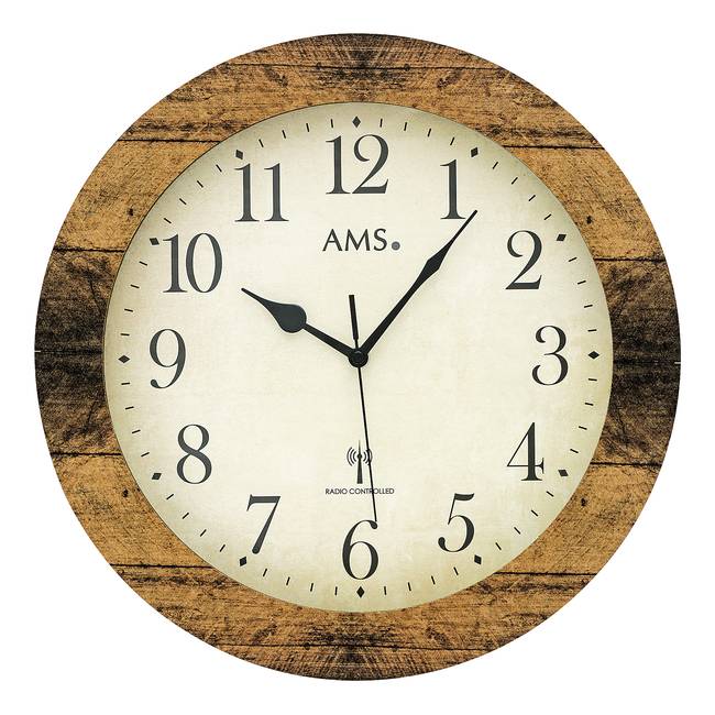 Funk-Wanduhr Neuma Holzgehäuse 35 x 35 x 5cm Multicolor/Braun/Senfgelb