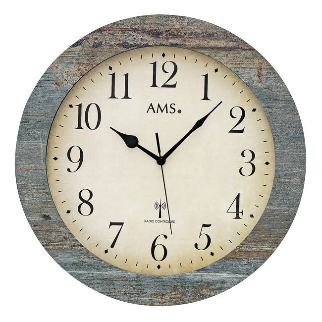 Funk-Wanduhr Neuma Holzgehäuse 35 x 35 x 5cm Multicolor/Antikblau