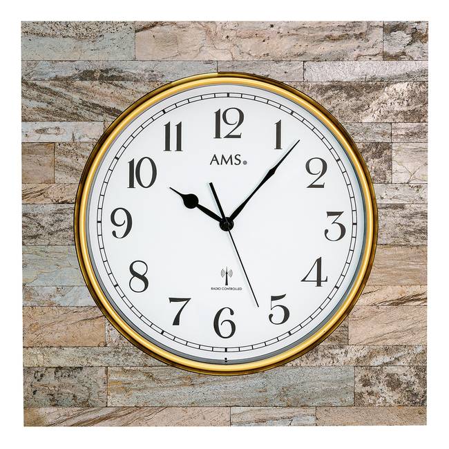 Funk-Wanduhr Oreda Holzgehäuse mit Steinoberfläche 50 x 50 x 5cm Multicolor/Messing