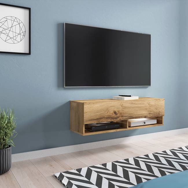 Beleuchtetes TV-Lowboard Mizzau - 100 cm Spanplatte, beschichtet Braun/Wotaneiche Dekor 100 x 30 x 31cm