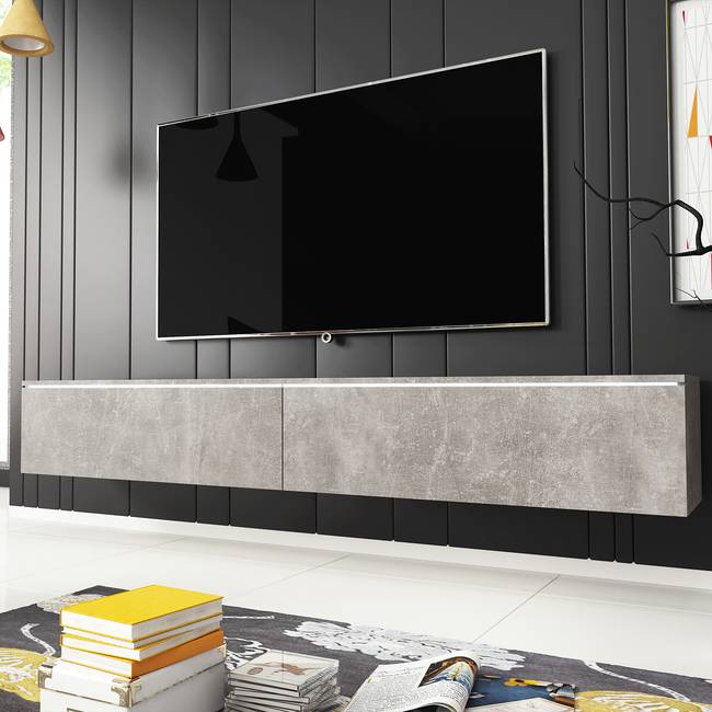 Beleuchtetes TV-Lowboard Minnas - 180 cm Spanplatte, beschichtet Grau/Beton Dekor 180 x 30 x 33cm
