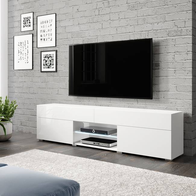 Beleuchtetes TV-Lowboard Wegley Spanplatte, beschichtet Weiß 180 x 45 x 33cm