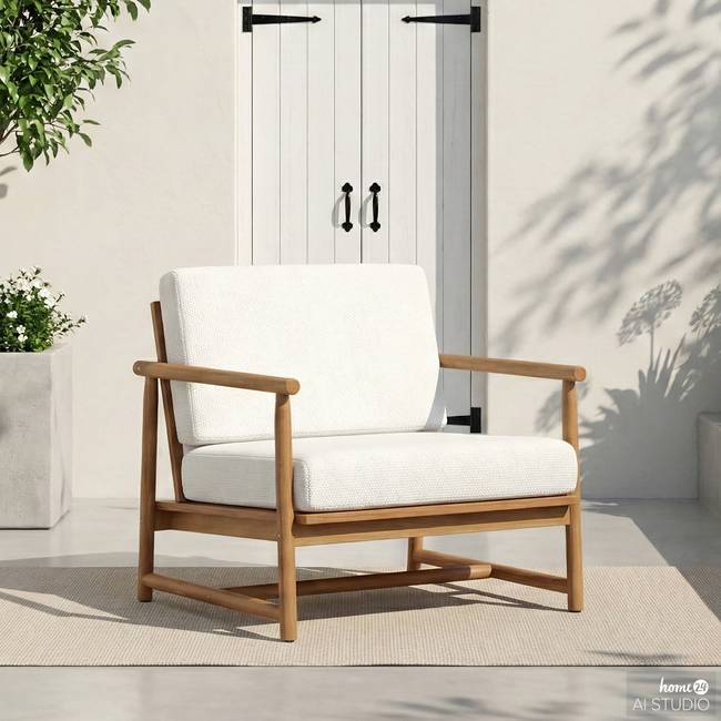 Loungesessel 80 x 65 x 80cm Braun/Beige/Akazie Braun/Creme