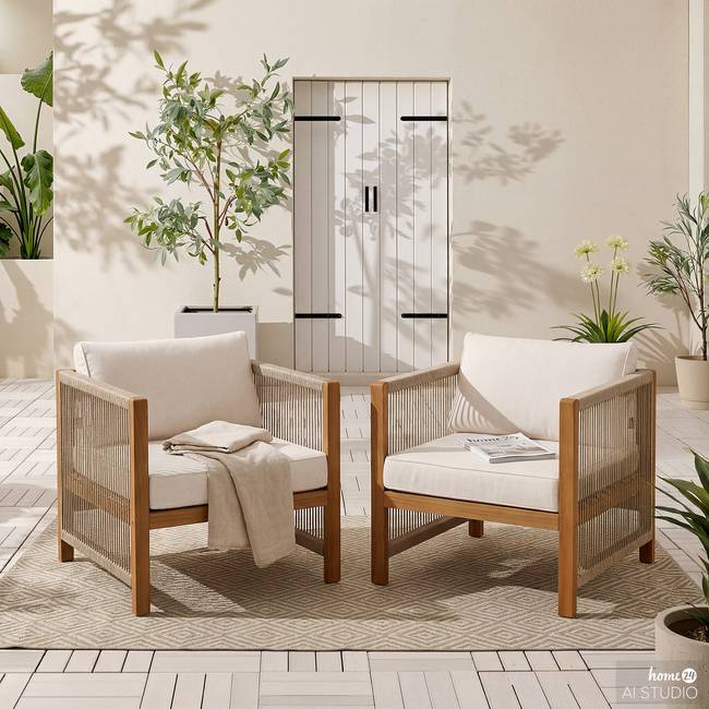 Loungesessel 2er-Set 64 x 76 x 66cm Braun/Beige/Beige/Braun