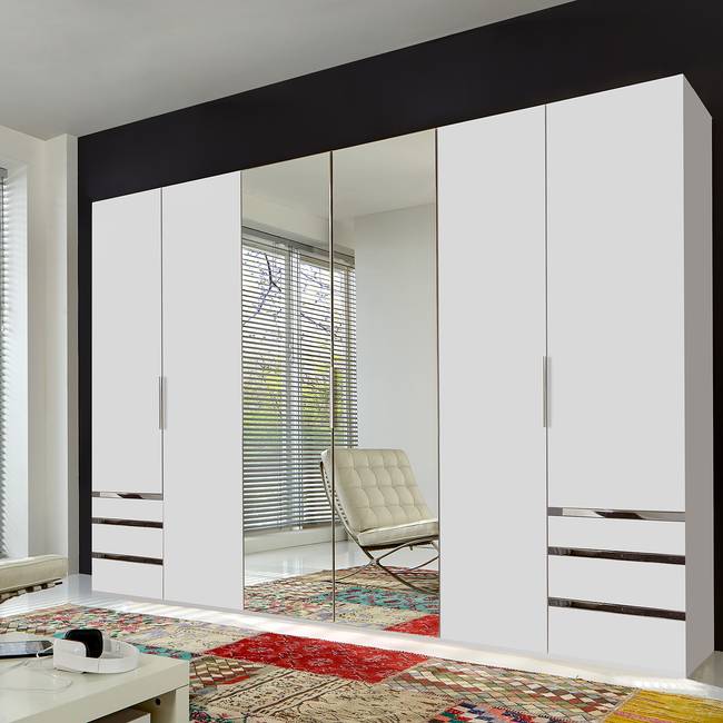 Drehtürenschrank Level 36A 300 x 216cm Weiß/Alpinweiß mit Spiegeltür/-en