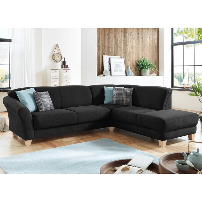 Ecksofa Webstoff Schwarz/Schwarz Webstoff 257 x 84 x 212cm Ottomane davorstehend rechts Keine Funktion Natur