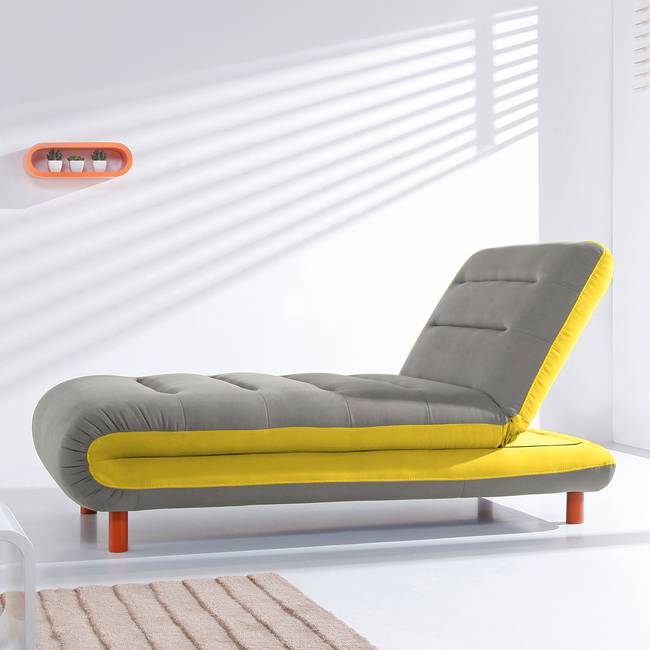 Chaiselongue Webstoff Gelb/Grau/Grau/Gelb Webstoff 162 x 88 x 87cm Modern