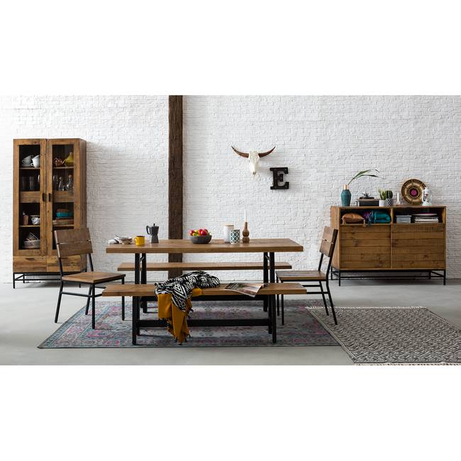 Vitrinenschrank 90 x 200 x 45cm Braun/Pinie Dunkel