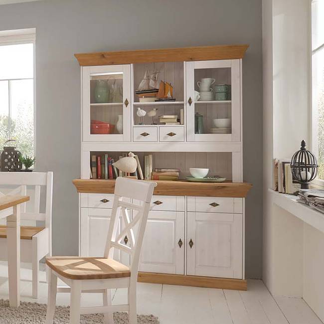 Buffet I 143 x 197 x 45cm Braun/Weiß/Kiefer Weiß/Kiefer Laugenfarbig